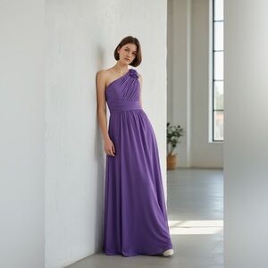 Mori Lee One Shoulder Purple Chiffon Formal Gown Size 16